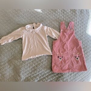 Adorable Children’s Place Pink Courduroy Bear Pocket Jumper Outfit 5T